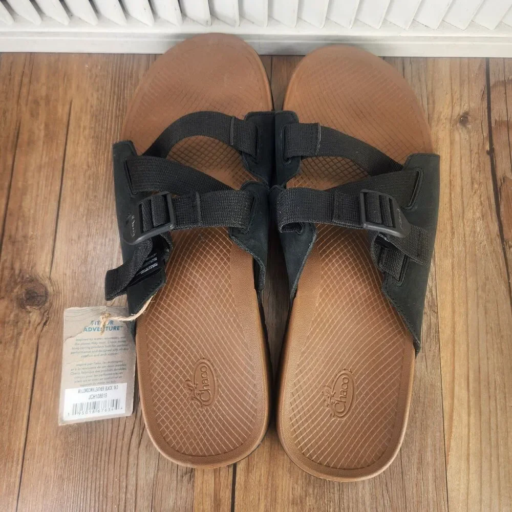 Chaco Lowdown Slides Men's 14 Black Adjustable Outdoors Beach Lakeshore Sandals
